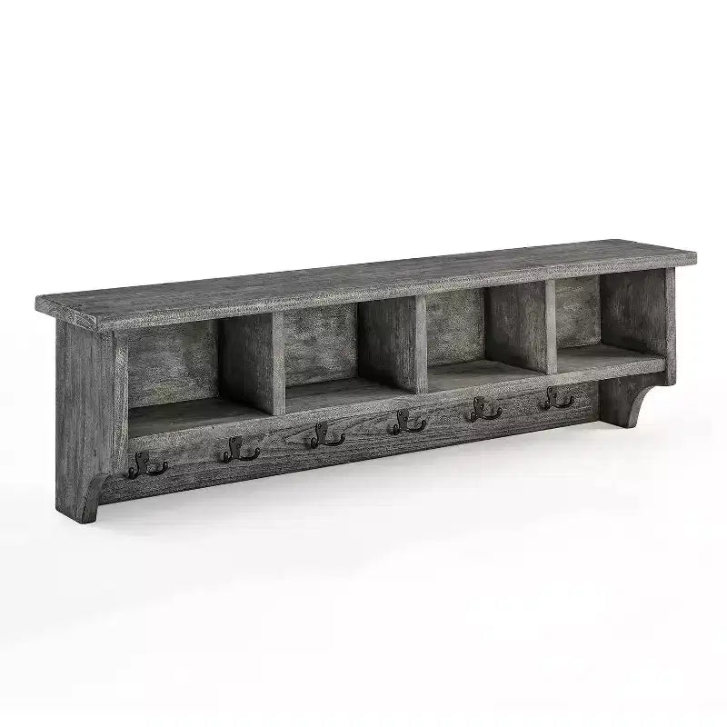 48" Pomona Metal and Wood Entryway Coat Hook with Storage Cubbies Slate Gray - Alaterre Furniture