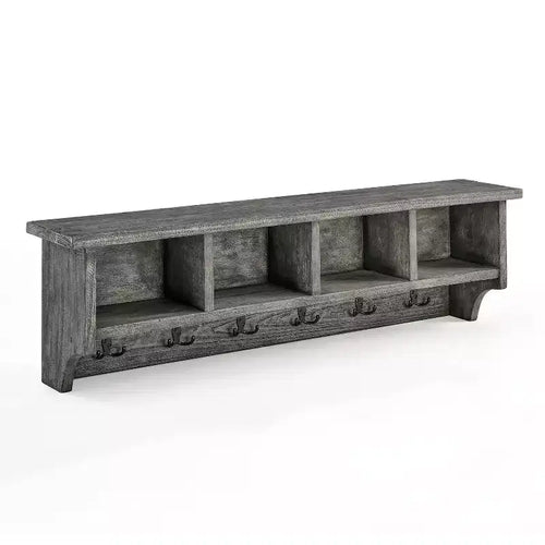 48" Pomona Metal and Wood Entryway Coat Hook with Storage Cubbies Slate Gray - Alaterre Furniture