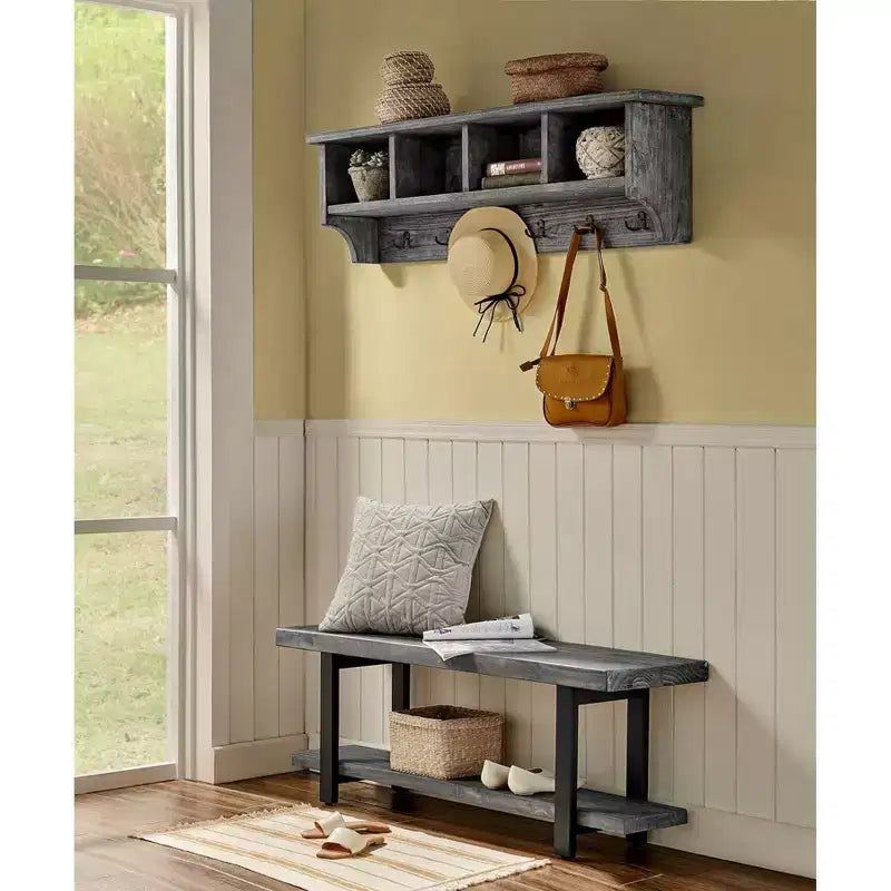 Patère murale en métal et bois Pomona de 48 po avec rangements, gris ardoise - Alaterre Furniture