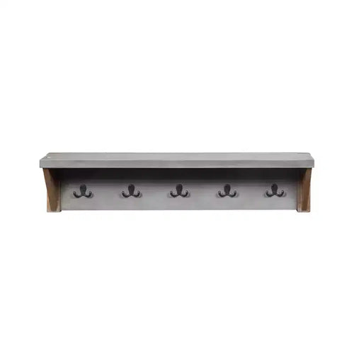 Alaterre Furniture 40" Davenport Coat Hook with Shelf Light Amber: Modern Tiered Wall Mounted Rack, 5 Hooks, Wood Frame
