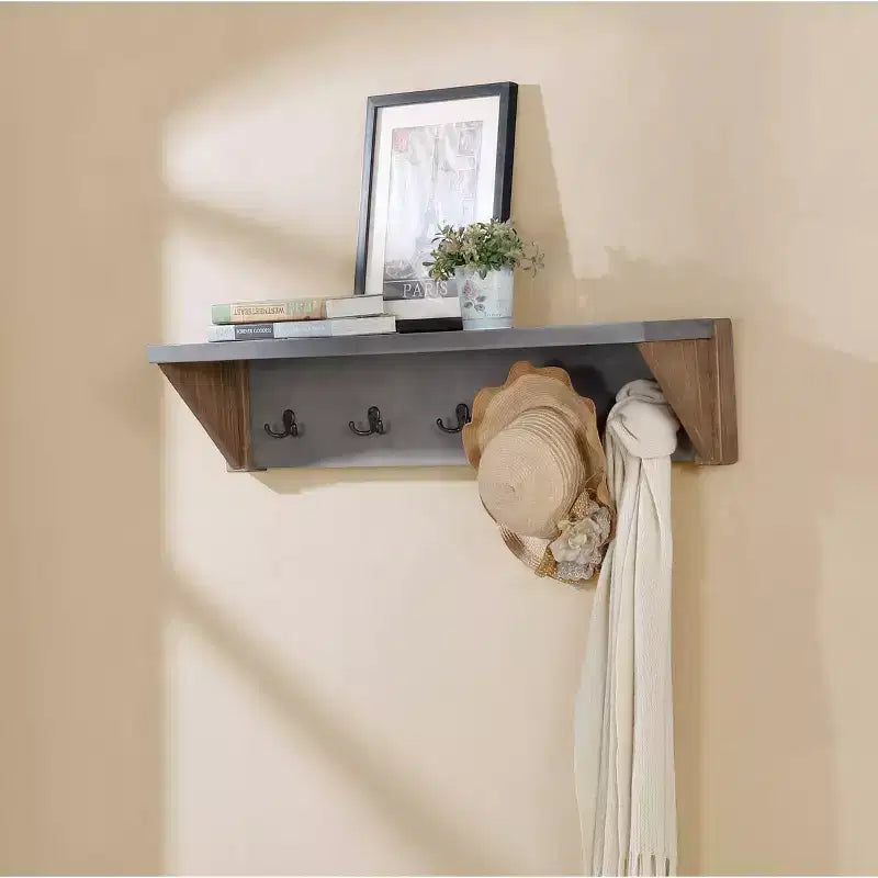 Alaterre Furniture Davenport - Patère de 102 cm avec étagère, Ambre Clair : Étagère murale moderne à niveaux, 5 crochets, cadre en bois