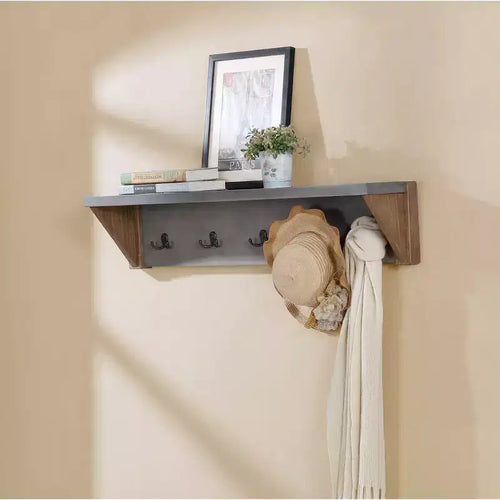 Alaterre Furniture Davenport - Patère de 102 cm avec étagère, Ambre Clair : Étagère murale moderne à niveaux, 5 crochets, cadre en bois