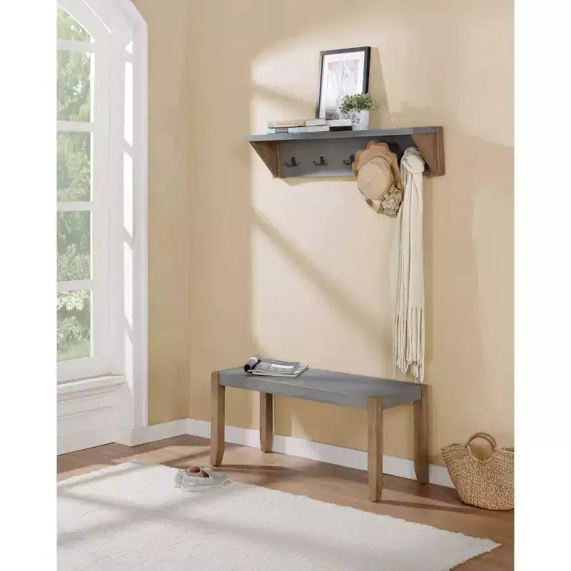 Alaterre Furniture Davenport - Patère de 102 cm avec étagère, Ambre Clair : Étagère murale moderne à niveaux, 5 crochets, cadre en bois