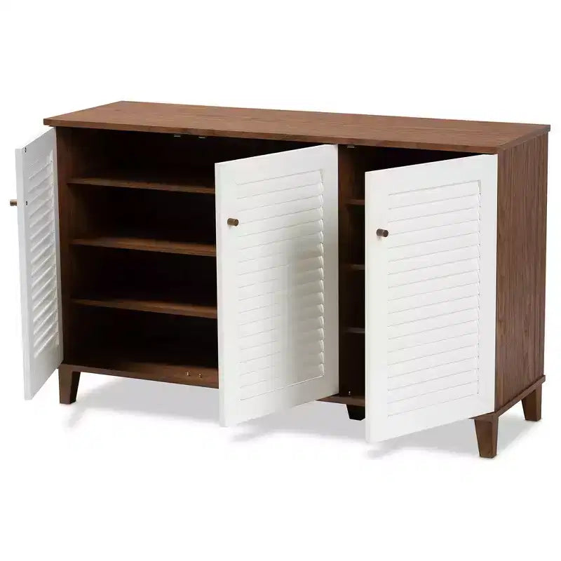 Meuble à chaussures en bois à 8 étagères Coolidge blanc/noyer – Baxton Studio