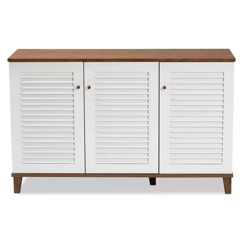 Meuble à chaussures en bois à 8 étagères Coolidge blanc/noyer – Baxton Studio