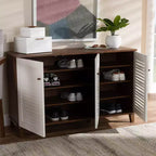 Meuble à chaussures en bois à 8 étagères Coolidge blanc/noyer – Baxton Studio