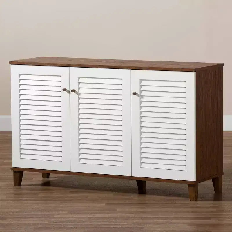 Meuble à chaussures en bois à 8 étagères Coolidge blanc/noyer – Baxton Studio