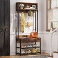 LITTLE TREE Entryway Hall Tree Industrial Coat Rack Rustic Brown