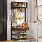 LITTLE TREE Entryway Hall Tree Industrial Coat Rack Rustic Brown