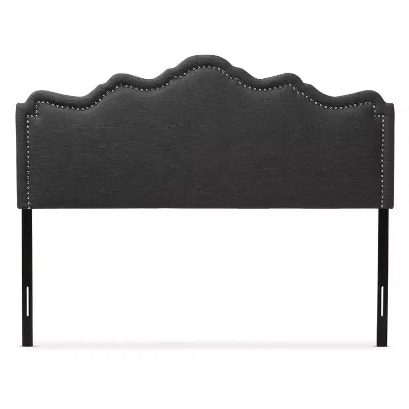 Tête de lit moderne en tissu Nadeen avec garniture cloutée - Baxton Studio : réglable, polyester, bois d'hévéa