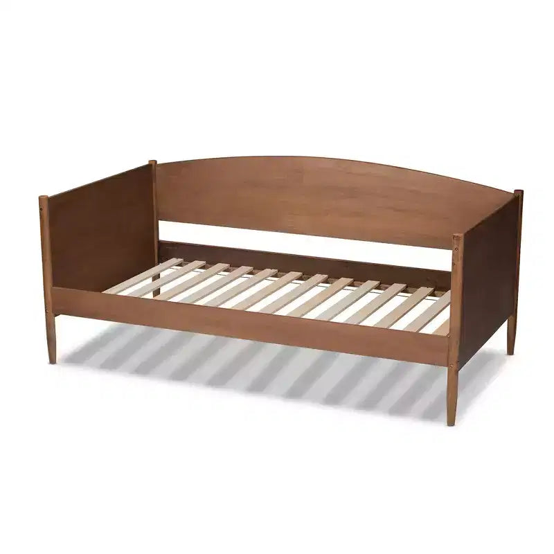 Lit de Repos Double Veles Wood Frêne Noyer - Baxton Studio : Milieu de Siècle Moderne, Finition Lisse, MDF et Hévéa, Lit Plateforme
