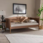 Lit de Repos Double Veles Wood Frêne Noyer - Baxton Studio : Milieu de Siècle Moderne, Finition Lisse, MDF et Hévéa, Lit Plateforme