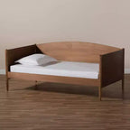 Lit de Repos Double Veles Wood Frêne Noyer - Baxton Studio : Milieu de Siècle Moderne, Finition Lisse, MDF et Hévéa, Lit Plateforme
