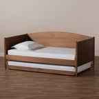 Lit de repos double Veles Wood avec lit gigogne frêne noyer – Baxton Studio : Design Mid-Century, Cadre en bois d'hévéa