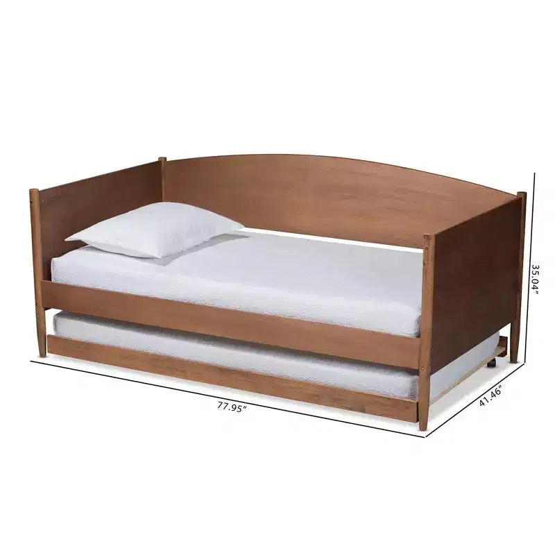 Lit de repos double Veles Wood avec lit gigogne frêne noyer – Baxton Studio : Design Mid-Century, Cadre en bois d'hévéa