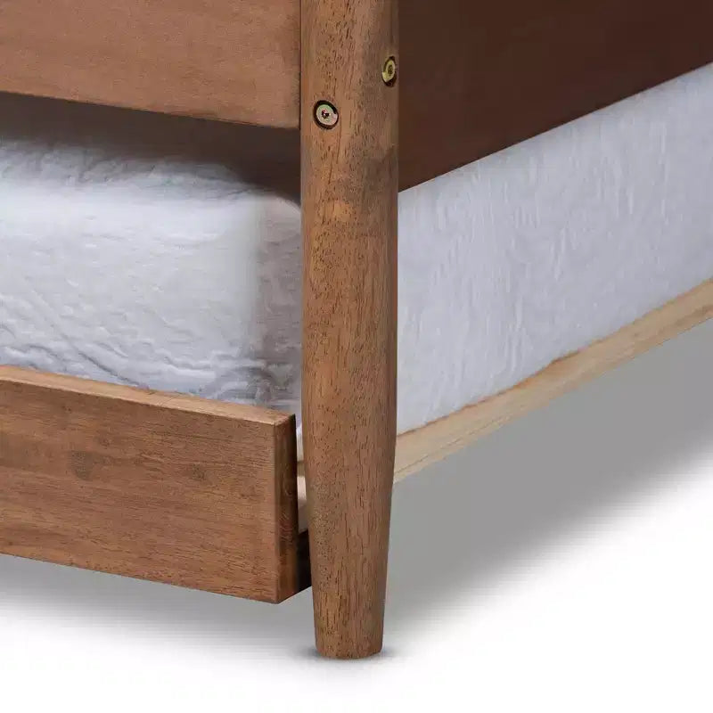 Lit de repos double Veles Wood avec lit gigogne frêne noyer – Baxton Studio : Design Mid-Century, Cadre en bois d'hévéa