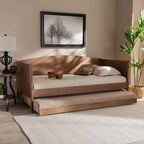 Lit de repos double Veles Wood avec lit gigogne frêne noyer – Baxton Studio : Design Mid-Century, Cadre en bois d'hévéa
