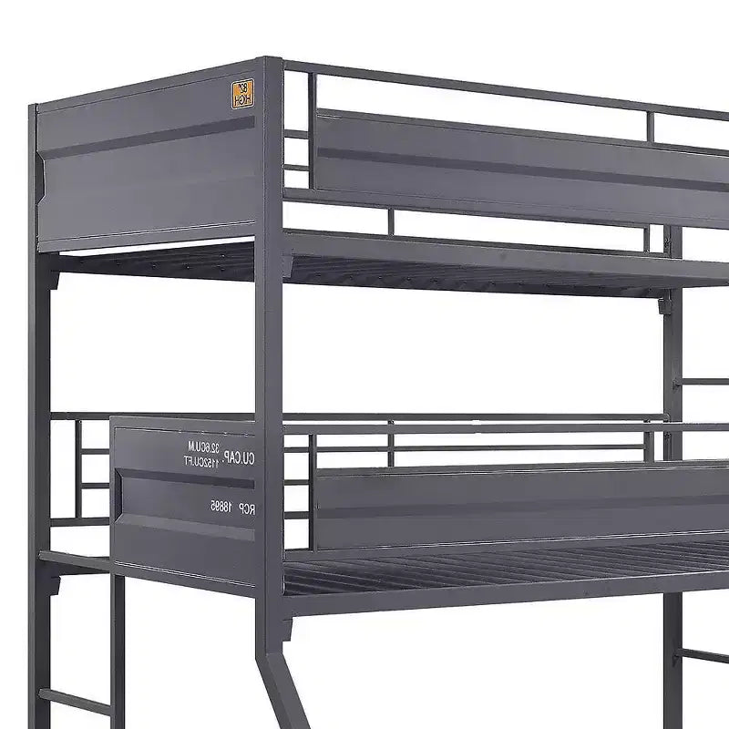 Triple lit superposé 78 po double/double/complet avec espace de rangement, cadre et échelles en métal – Meubles Acme