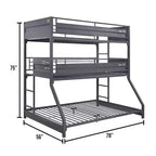 Triple lit superposé 78 po double/double/complet avec espace de rangement, cadre et échelles en métal – Meubles Acme