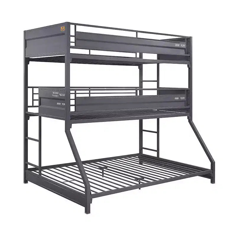 Triple lit superposé 78 po double/double/complet avec espace de rangement, cadre et échelles en métal – Meubles Acme