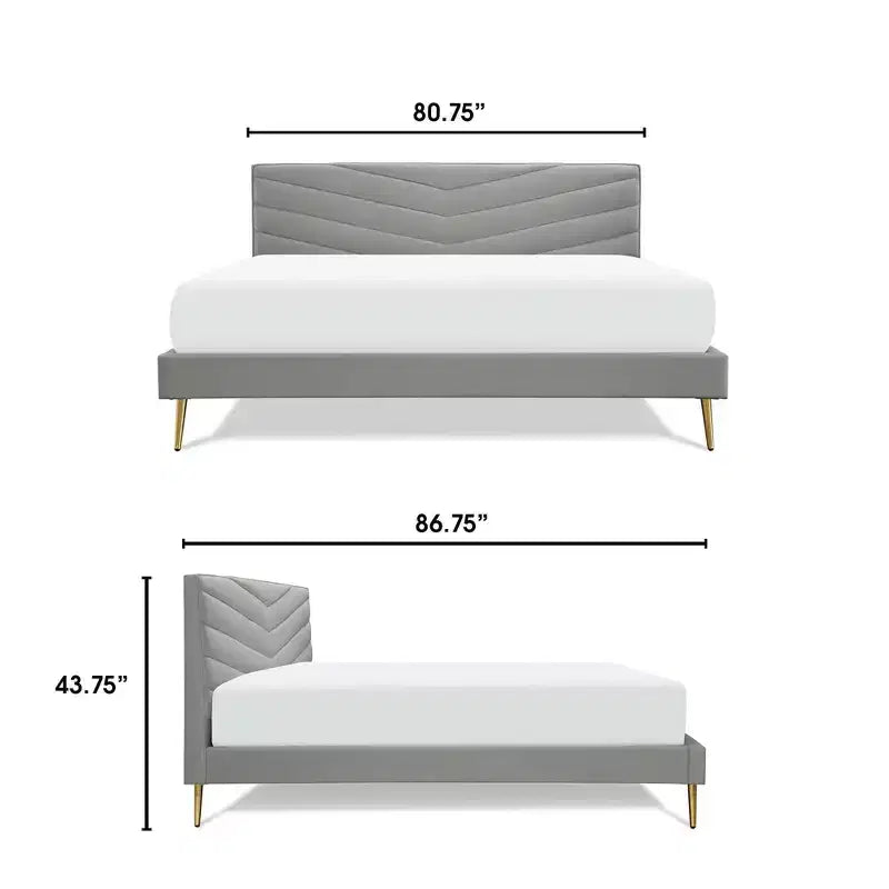 Lit plateforme tapissé King Sidney Gris - Adore Decor