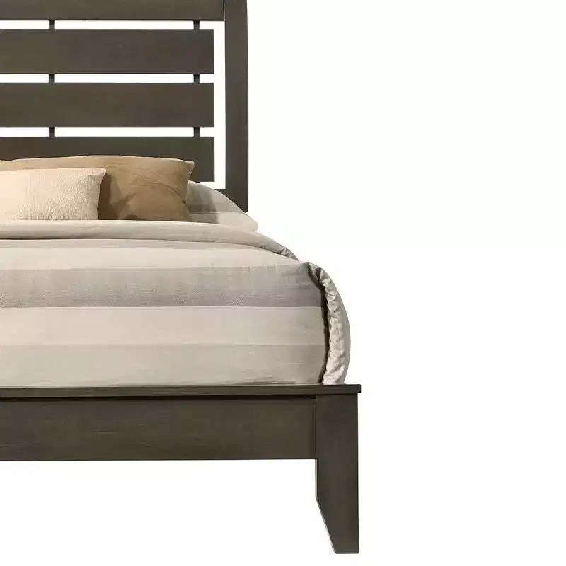 Lit Queen 84" Ilana Gris - Acme Furniture : Revêtement toile, Cadre en bois, Garantie 60 jours
