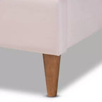Lit plateforme en forme de coquille Queen Odille Velours rose pâle/noyer - Baxton Studio : Meubles de chambre glamour, capitonné en canaux