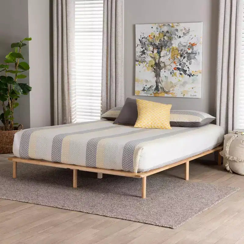 Baxton Studio Cadre de lit Queen Size Calhoun Marron naturel