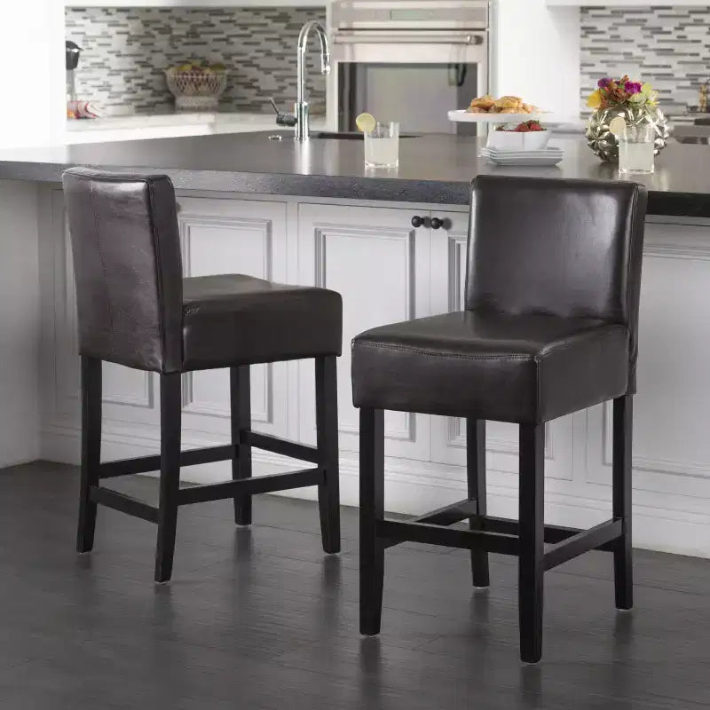 Ensemble de 2 tabourets de bar hauteur comptoir en cuir Lopez 64,7 cm - Christopher Knight Home