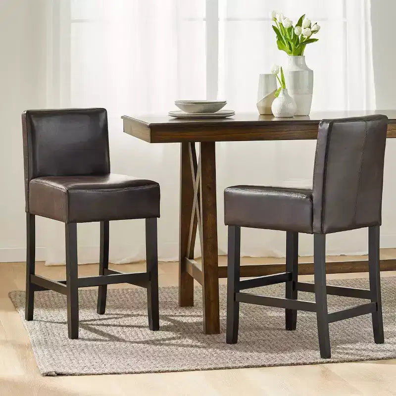 Ensemble de 2 tabourets de bar hauteur comptoir en cuir Lopez 64,7 cm - Christopher Knight Home