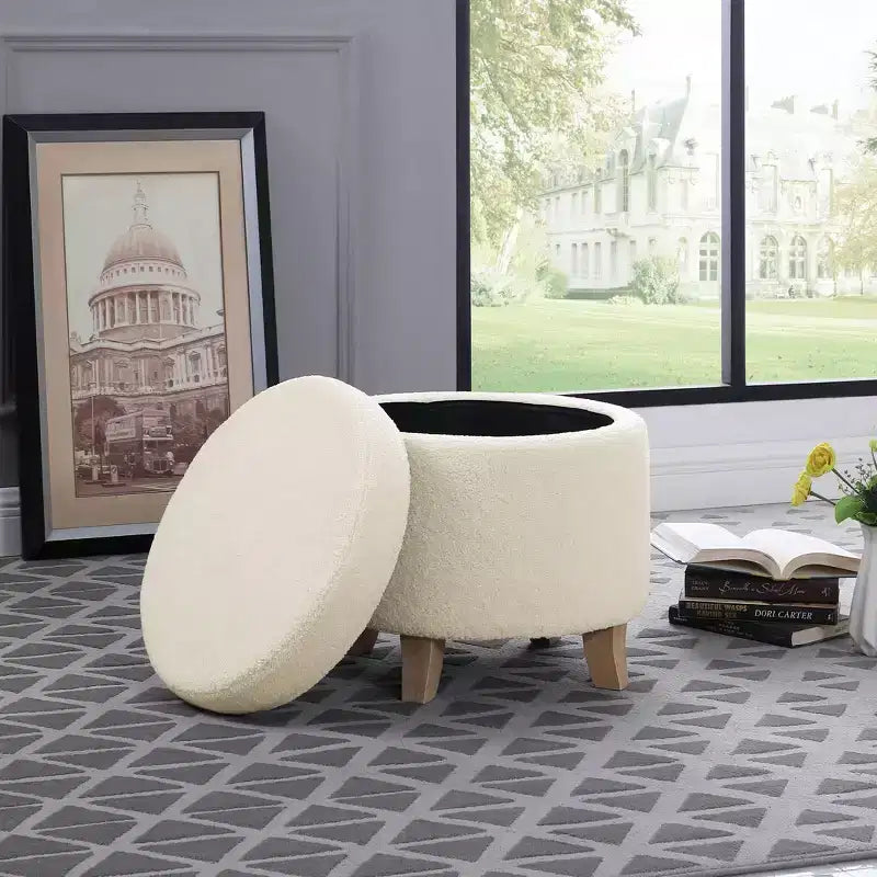 Cole Classics Pouf de rangement rond Pieds évasés en bois - HomePop