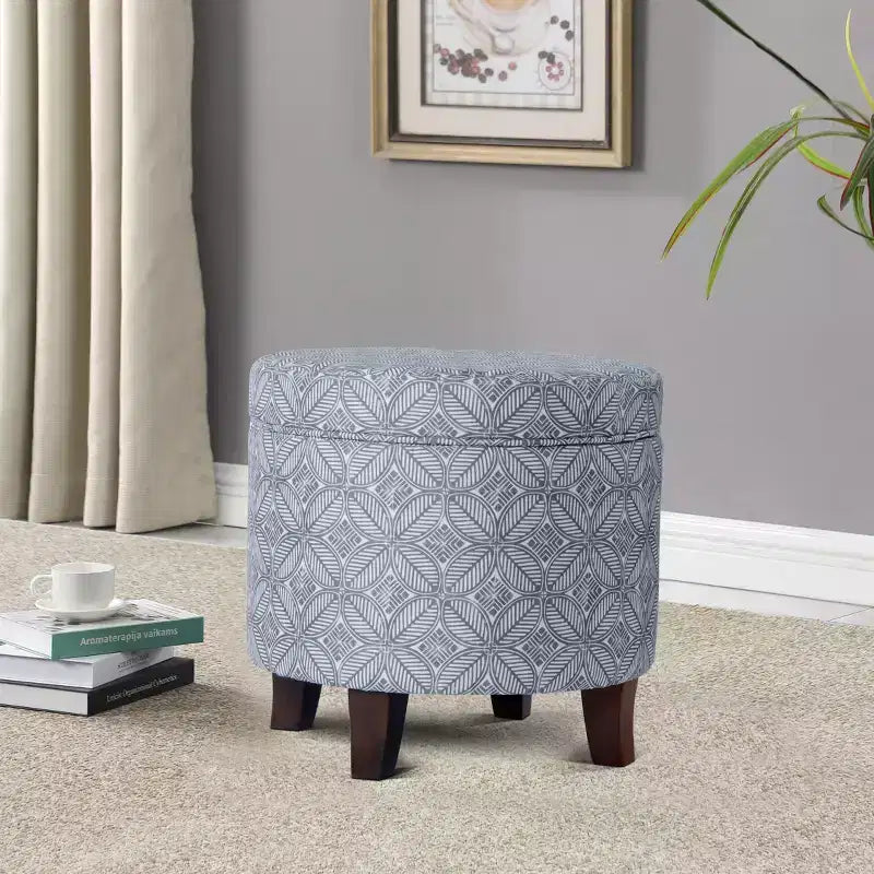 Cole Classics Pouf de rangement rond Pieds évasés en bois - HomePop