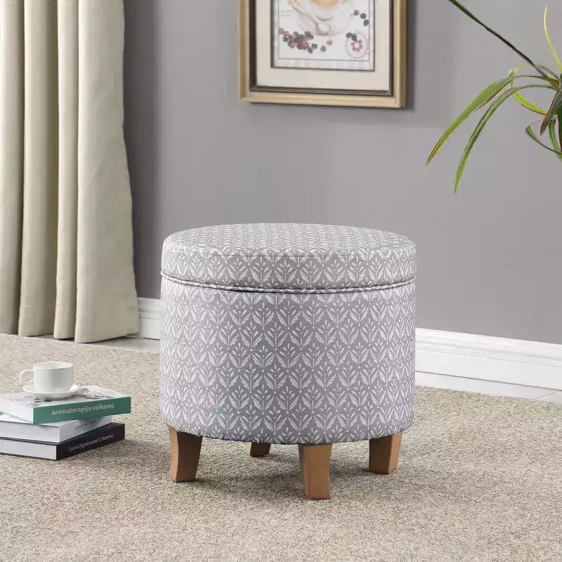Cole Classics Pouf de rangement rond Pieds évasés en bois - HomePop