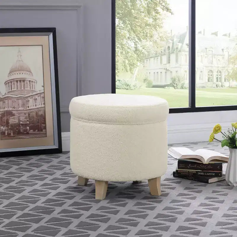 Cole Classics Pouf de rangement rond Pieds évasés en bois - HomePop
