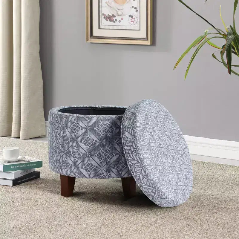 Cole Classics Pouf de rangement rond Pieds évasés en bois - HomePop