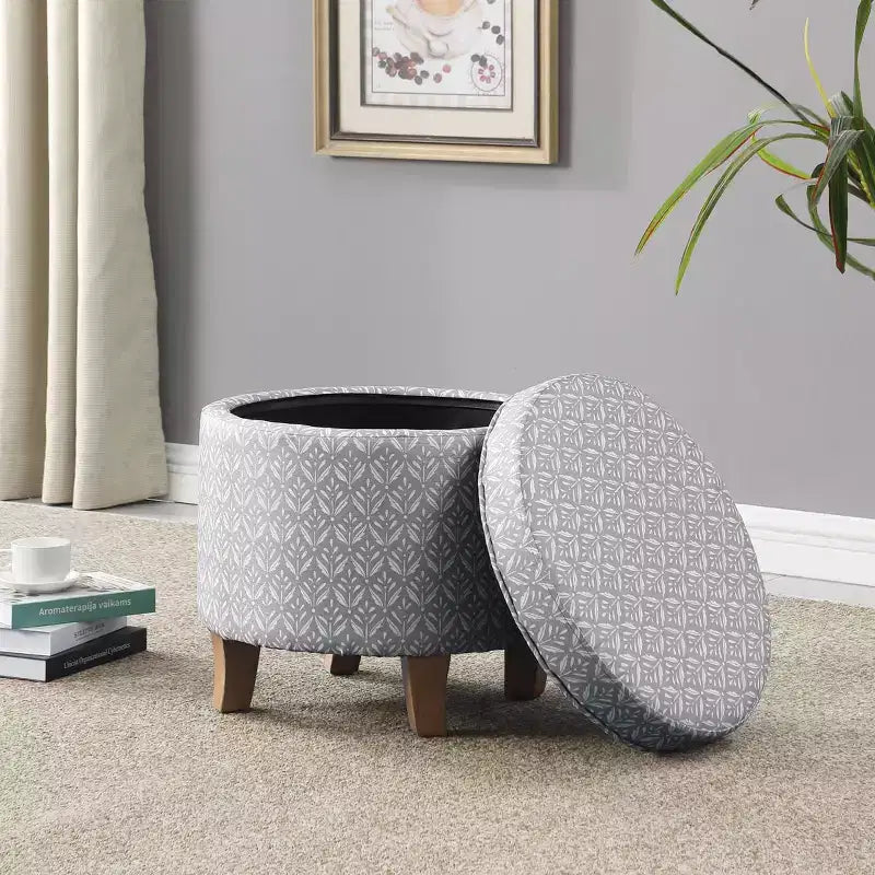 Cole Classics Pouf de rangement rond Pieds évasés en bois - HomePop