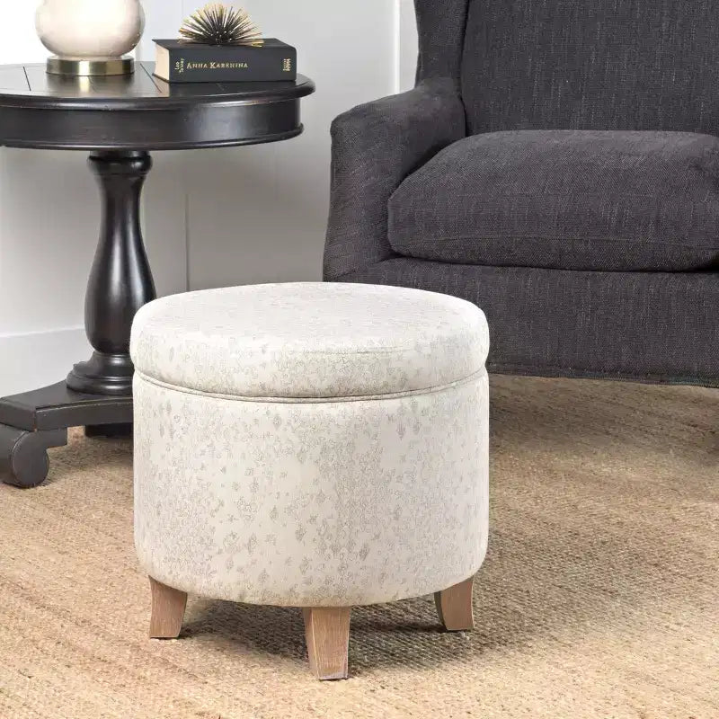 Cole Classics Pouf de rangement rond Pieds évasés en bois - HomePop