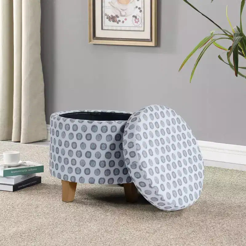 Cole Classics Pouf de rangement rond Pieds évasés en bois - HomePop