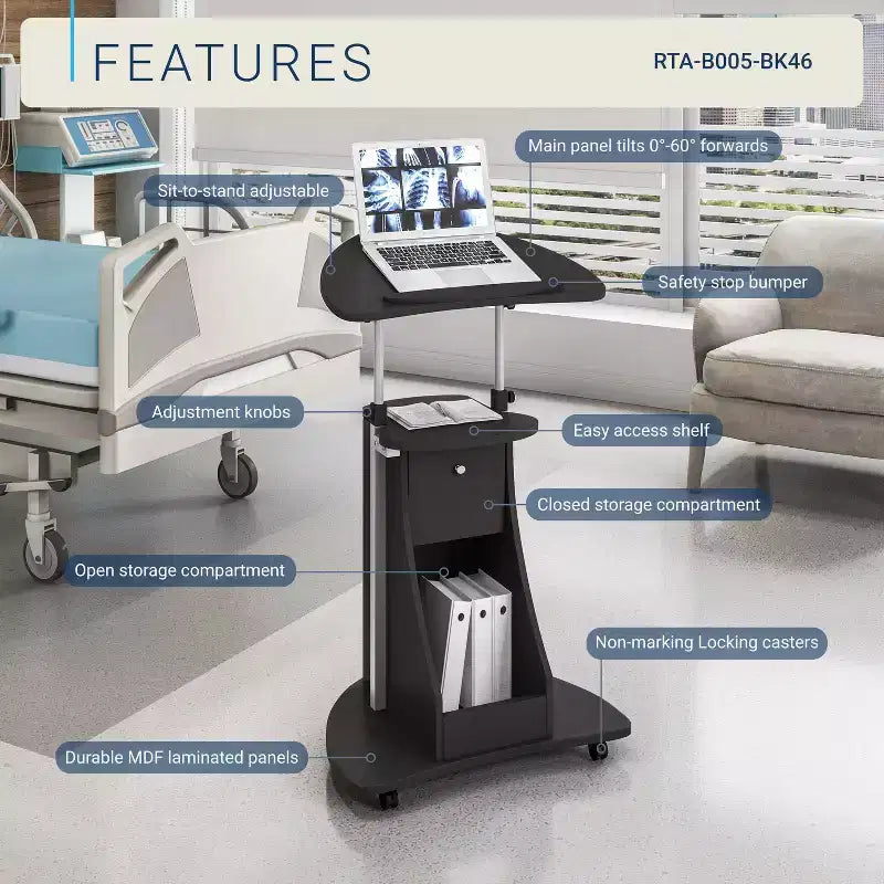 Chariot réglable pour ordinateur portable avec rangement - Techni Mobili