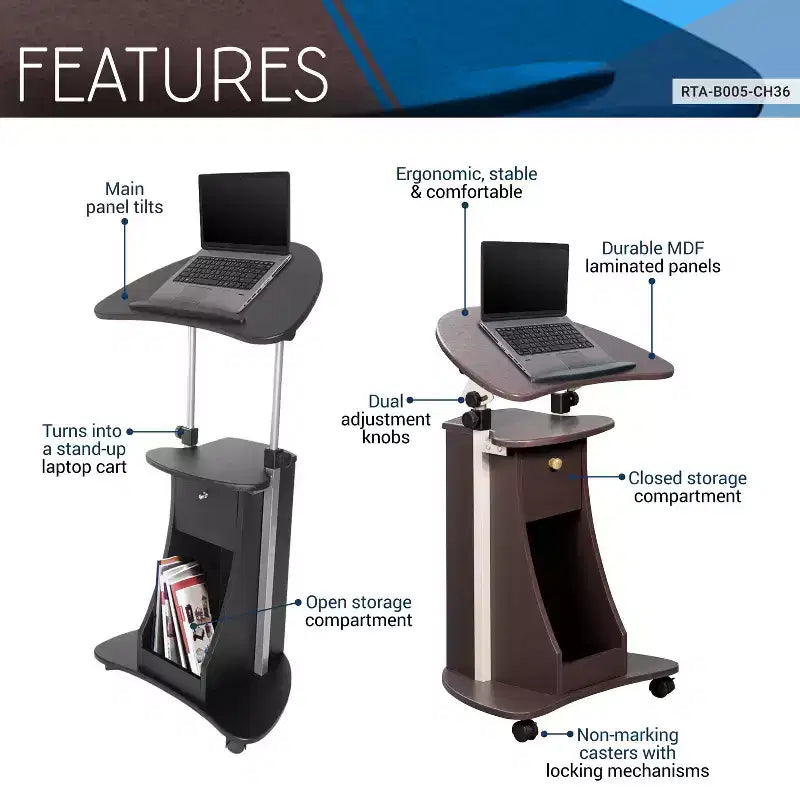 Chariot réglable pour ordinateur portable avec rangement - Techni Mobili