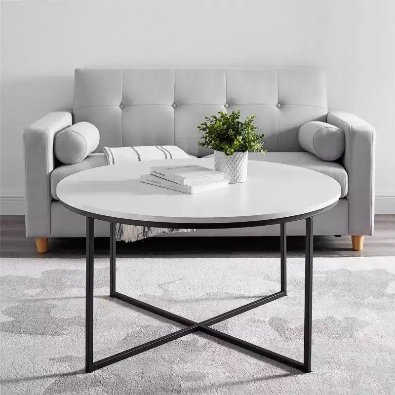 Table basse ronde Vivian Glam X Leg en faux marbre - Saracina Home