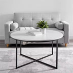 Table basse ronde Vivian Glam X Leg en faux marbre - Saracina Home