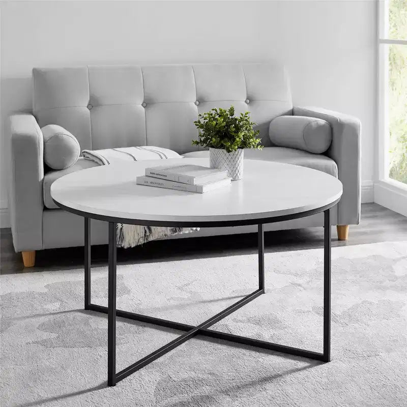 Table basse ronde Vivian Glam X Leg en faux marbre - Saracina Home