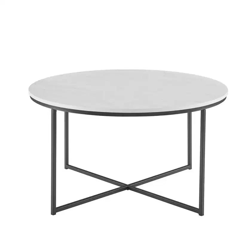 Table basse ronde Vivian Glam X Leg en faux marbre - Saracina Home