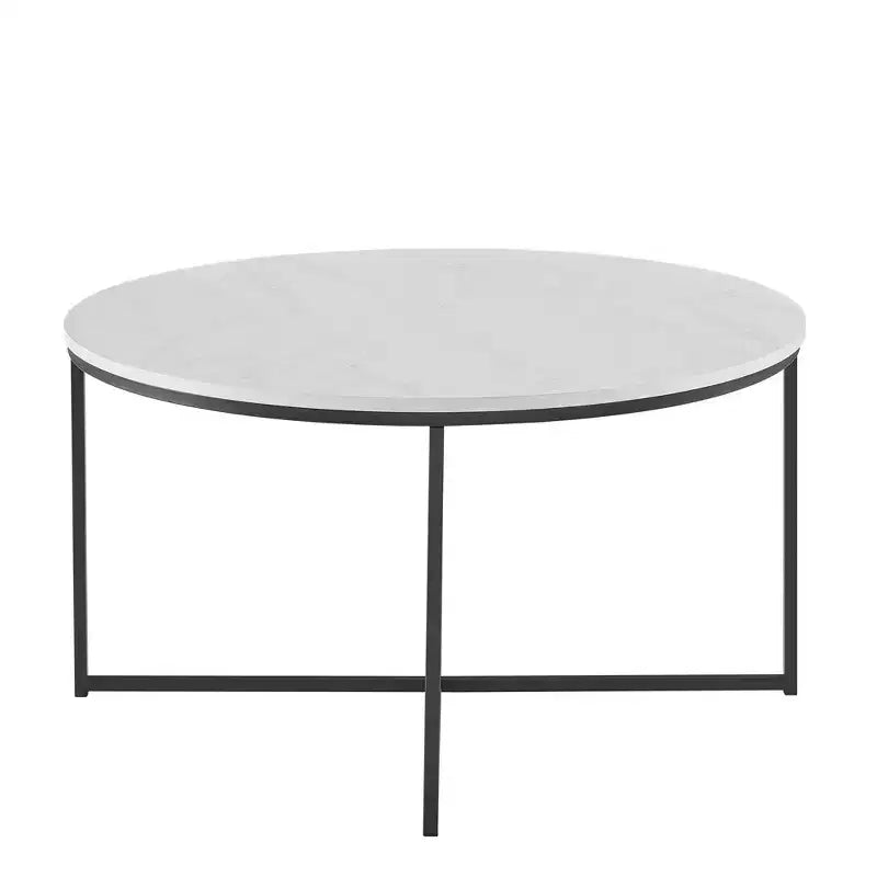 Table basse ronde Vivian Glam X Leg en faux marbre - Saracina Home