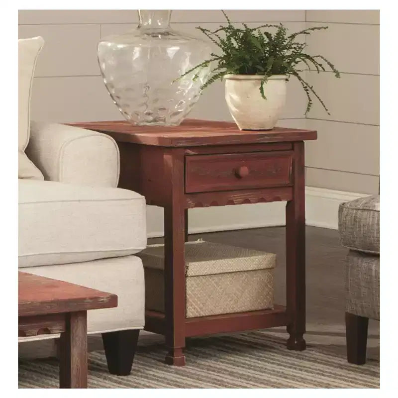 Table d'appoint en bois rustique - Finition antique rustique - Alaterre