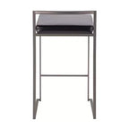 Lot de 2 tabourets de bar contemporains empilables Fuji, hauteur comptoir, aspect antique avec coussin