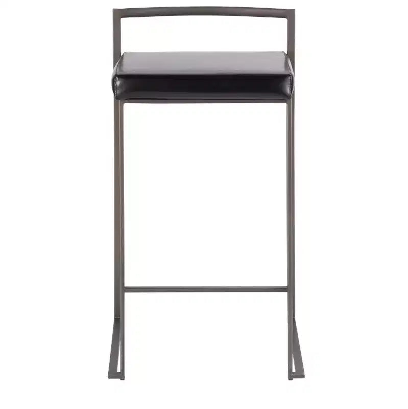 Lot de 2 tabourets de bar contemporains empilables Fuji, hauteur comptoir, aspect antique avec coussin