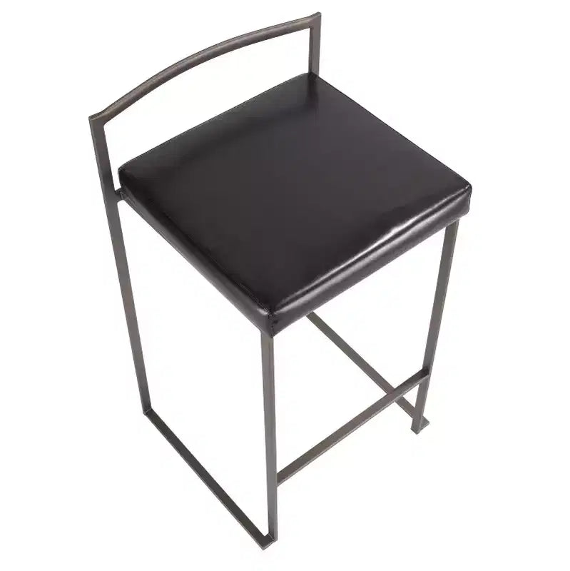 Lot de 2 tabourets de bar contemporains empilables Fuji, hauteur comptoir, aspect antique avec coussin