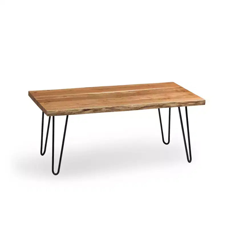 Table Basse Alaterre Furniture en Bois Naturel Marron à Bord Brut avec Pieds en Épingle à Cheveux en Métal